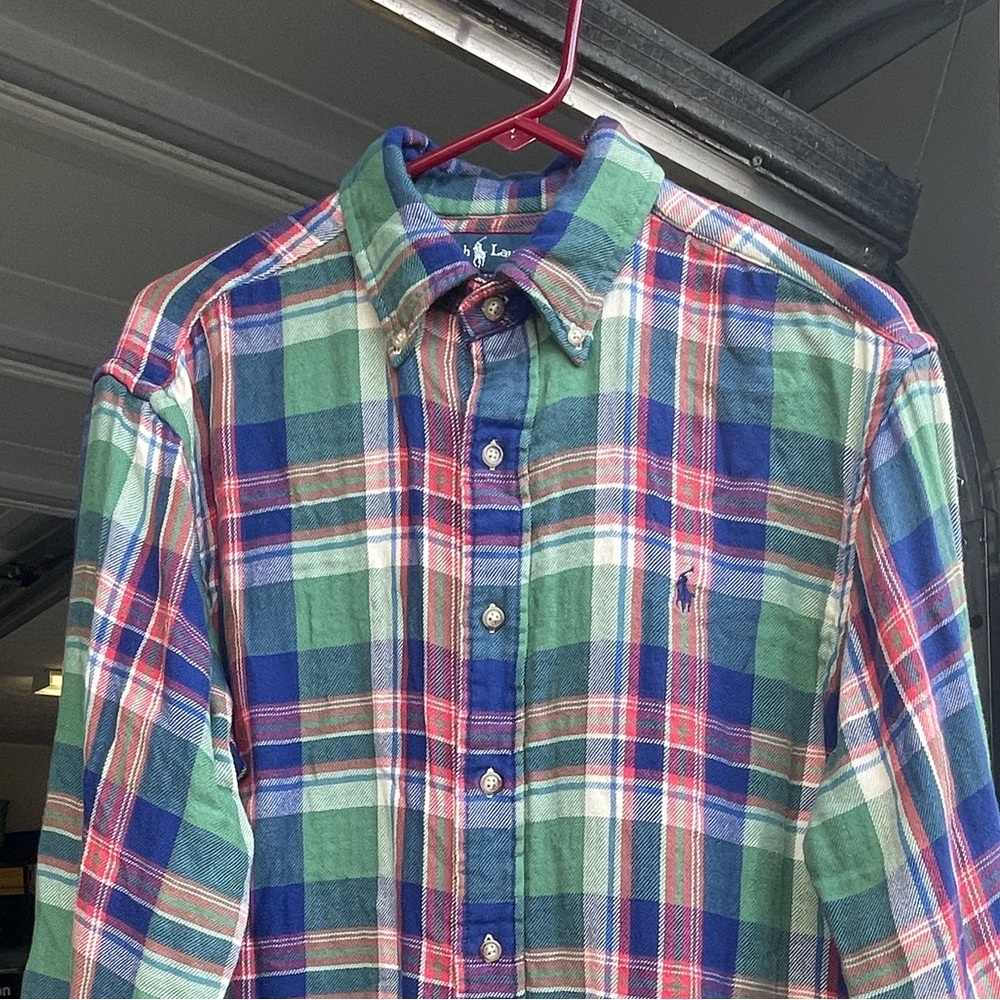 Ralph Lauren men’s classic fit medium button down long sleeve plaid blue green